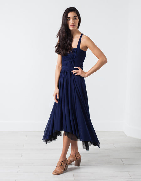 Ruched Party Dress in Navy