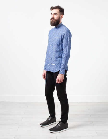 Linen Button Up in Blue Diamond