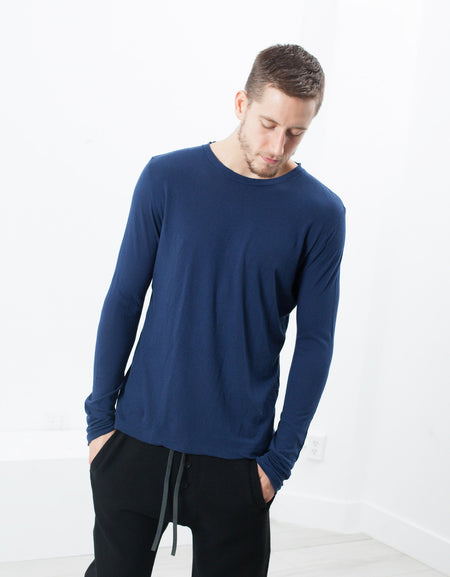 Cashmere Jersey Long Sleeve Tee in Navy