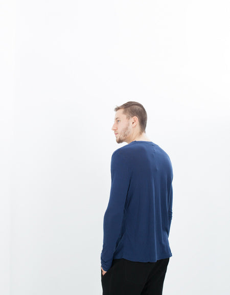 Cashmere Jersey Long Sleeve Tee in Navy