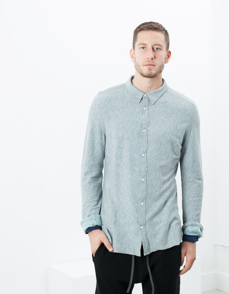 Kasuri Jersey Button-Up in Blue Grey