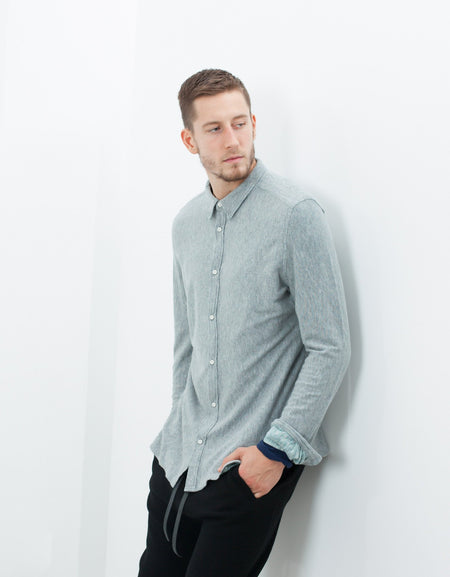 Kasuri Jersey Button-Up in Blue Grey