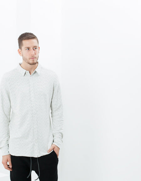Kasuri Jersey Button-Up in Ivory/Black