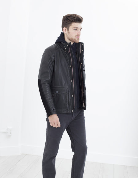 Prince Leather Field Jacket in Meteor