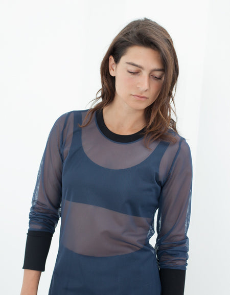 Cuffed Mesh Tee in Navy/Black