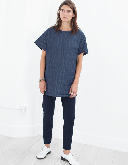 Quilted Mesh Mini Dress in Navy