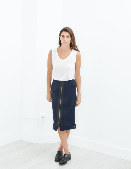Contrast Zipper Skirt in Navy