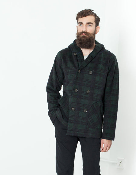 Double Breasted Hoodie in Forest Plaid