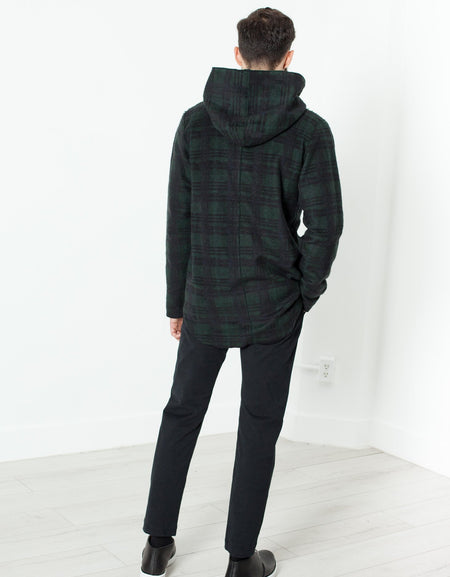 Double Breasted Hoodie in Forest Plaid