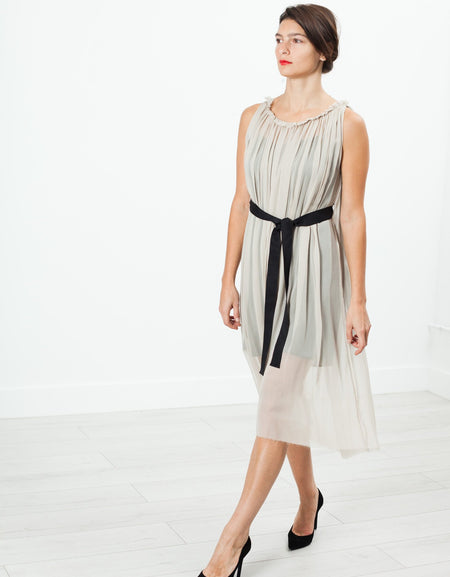 Chiffon Cape Back Dress in Sand