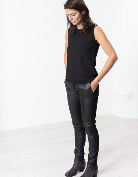 Leather Panel Trouser in Black