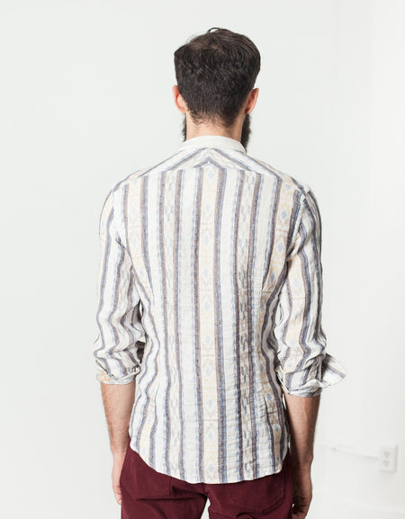 Linen Western Shirt in Beige/Blue