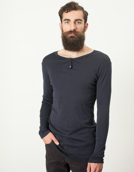 Cotton Henley in Blue Grey