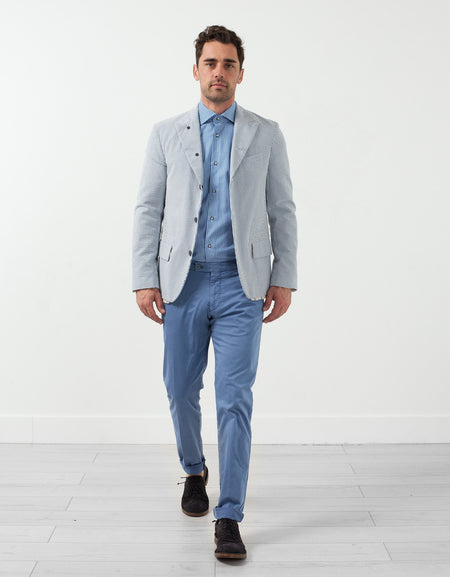 Seersucker Five Button Blazer