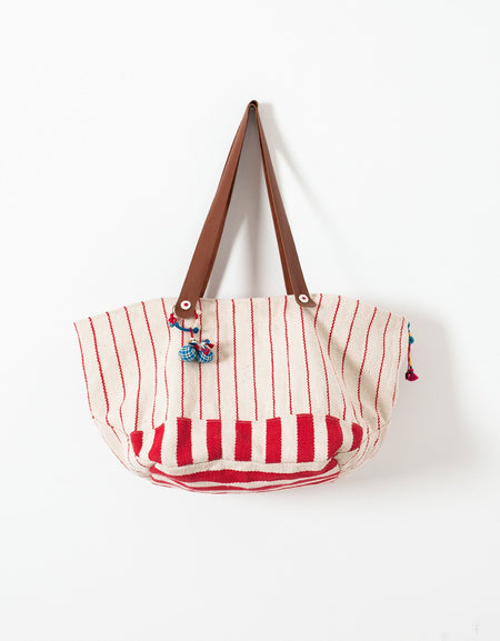 Woven Oversized Tote in Red Stripe