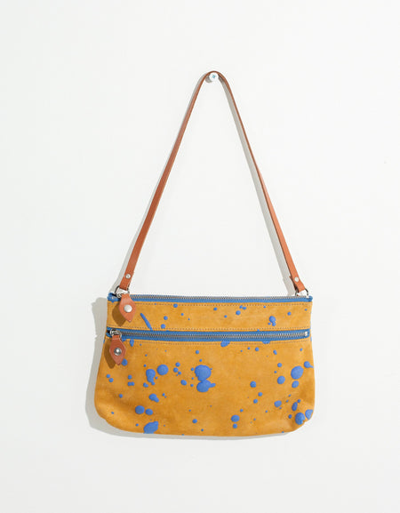 Ink Splatter Shoulder Bag in Mustard/Blue