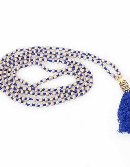 Prayer Bead Necklace in Grey/Blue