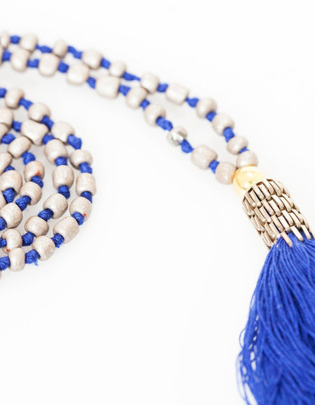 Prayer Bead Necklace in Grey/Blue