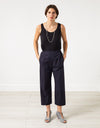 Wide Cropped Trouser in Navy