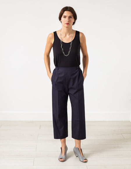 Wide Cropped Trouser in Navy