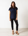 Tucked Sleeve Blouse in Navy