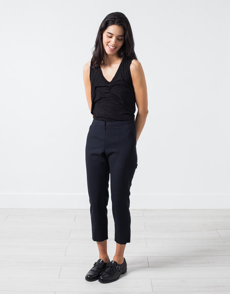 Wool Cropped Pant in Navy
