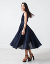 Voile V-Neck Dress in Navy