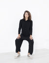 Knit Hooded Jumpsuit in Black