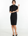 Tie Neck Wool Dress in Black