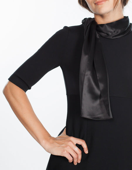 Tie Neck Wool Dress in Black