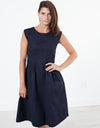 Pleated Rita Dress in Dark Navy