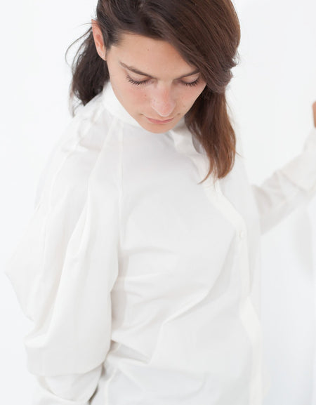 Trim Collar Poplin Blouse in Off White