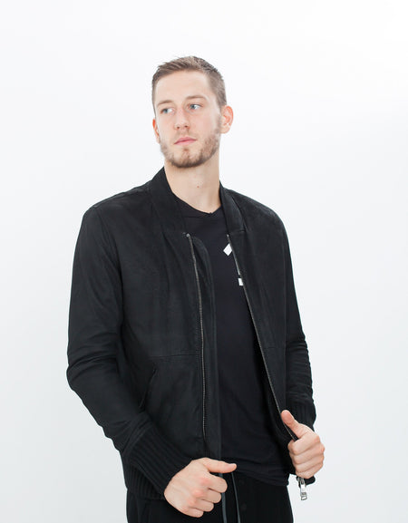 Broken Leather Bomber in Black