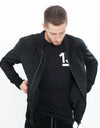 Broken Leather Bomber in Black