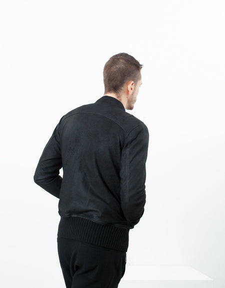 Broken Leather Bomber in Black