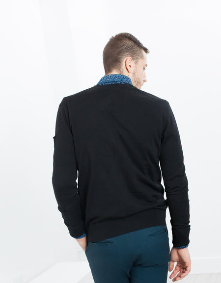 Hidden Placket Cardigan in Black