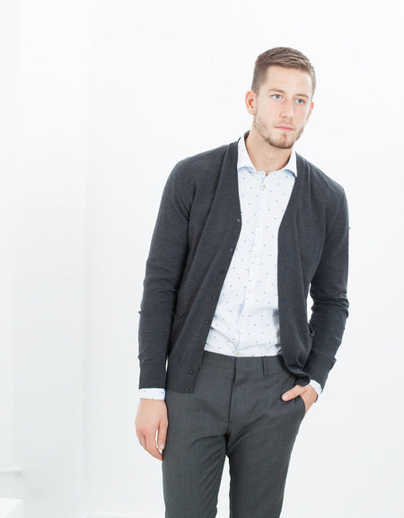 Hidden Placket Cardigan in Charcoal