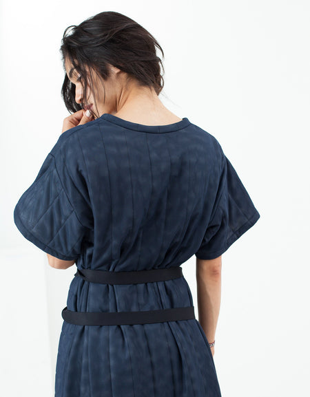 Quilted Mesh T-Shirt Dress in Navy