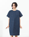 Quilted Mesh T-Shirt Dress in Navy