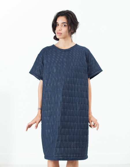 Quilted Mesh T-Shirt Dress in Navy