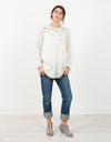 Floral Front Peasant Blouse in White