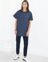 Quilted Mesh Mini Dress in Navy