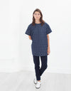 Quilted Mesh Mini Dress in Navy