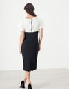 Pearl Fastened Dress in Cream/Black