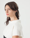 Pearl Fastened Dress in Cream/Black