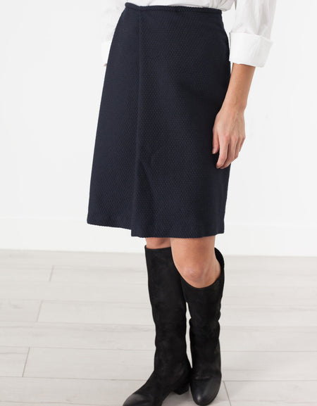 Pleated Wool Skirt in Navy