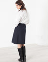 Pleated Wool Skirt in Navy