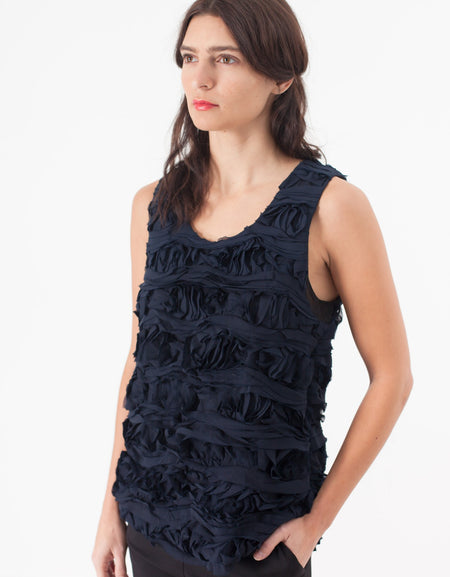 Ruffled Tank Top in Navy