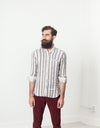 Linen Western Shirt in Beige/Blue